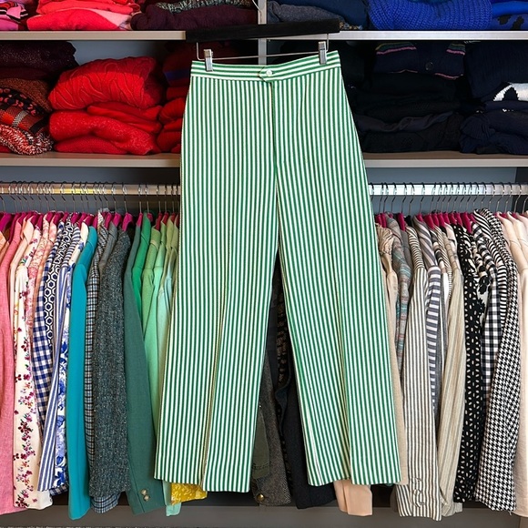 Vintage 70’s Jack Winter green/white striped wide leg trousers size 4​ - Picture 1 of 4